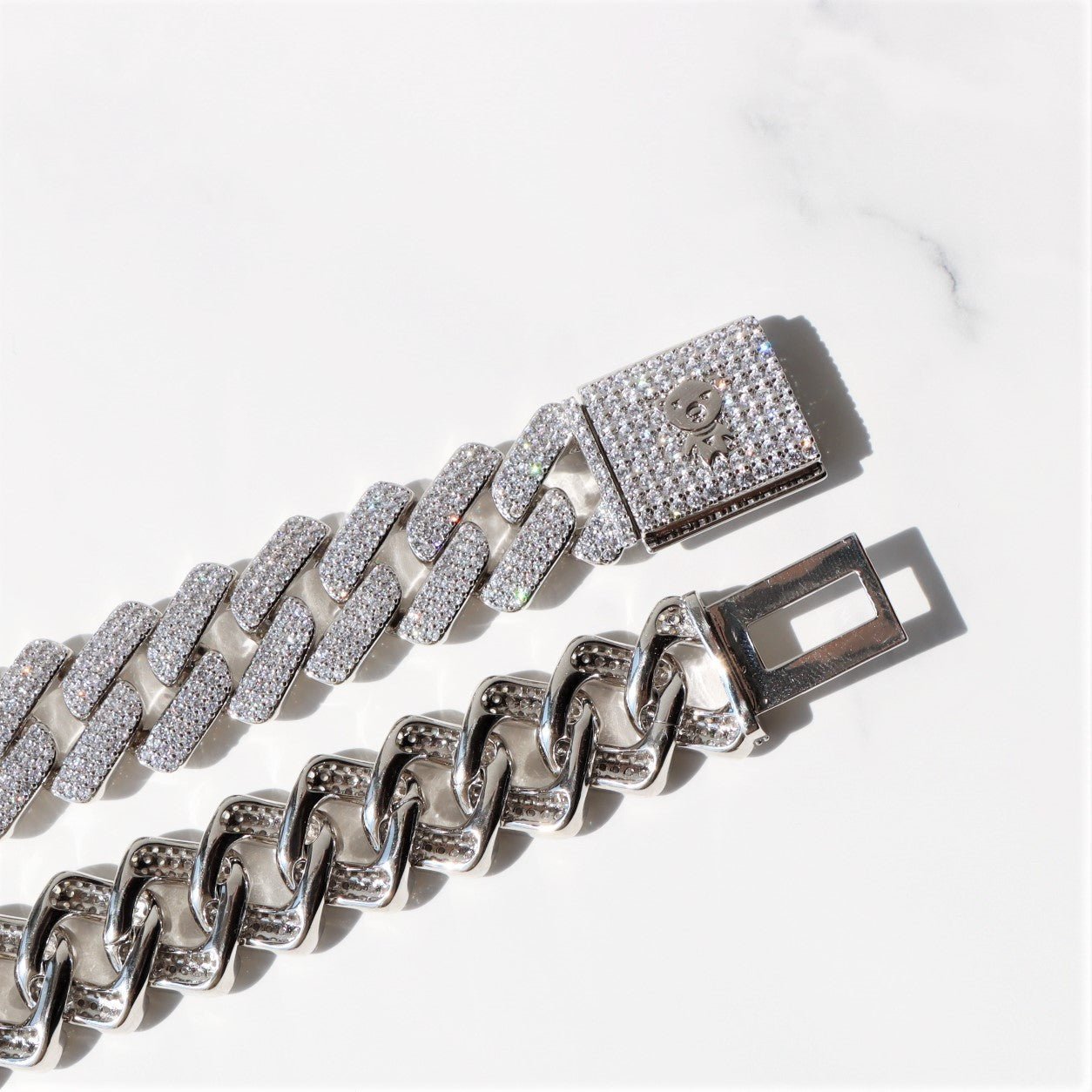 19mm Diamond Prong Monaco Chain in White Gold - The Sennett Store