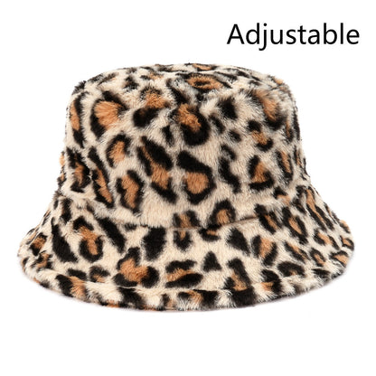 Winter Cow Leopard Faux Fur Fluffy Bucket Hats