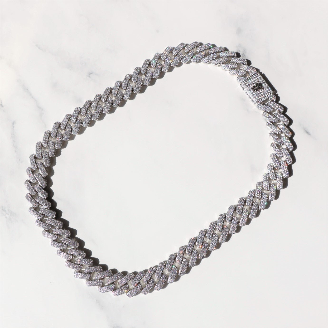 19mm Diamond Prong Monaco Chain in White Gold - The Sennett Store