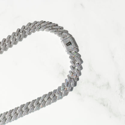 19mm Diamond Prong Monaco Chain in White Gold - The Sennett Store