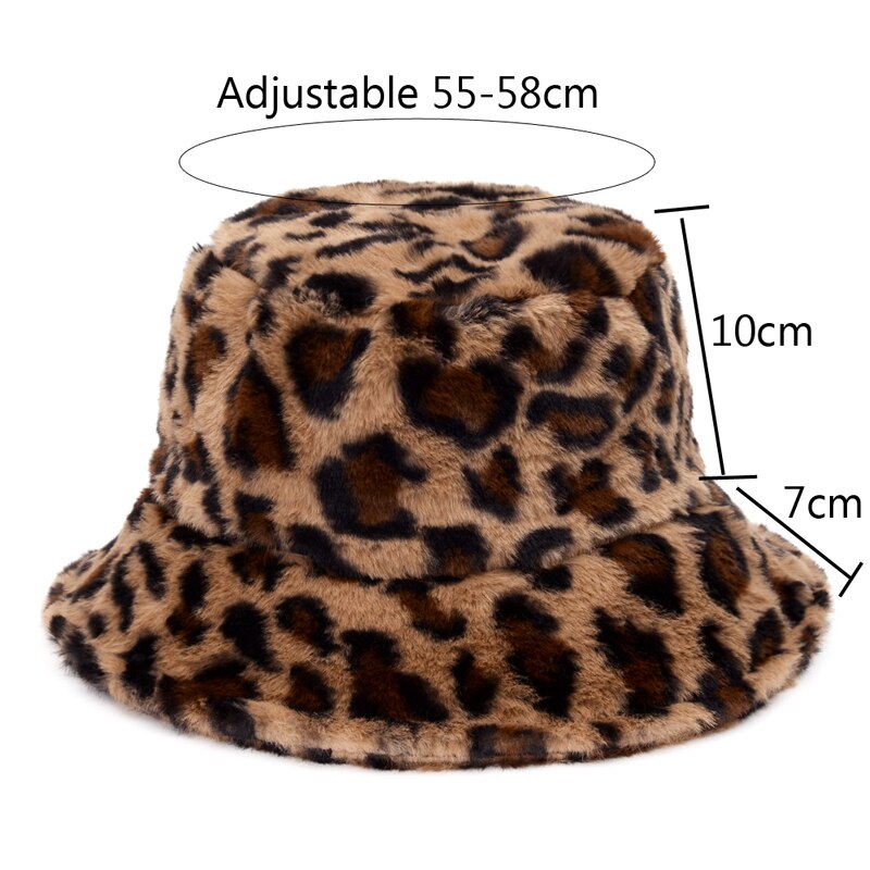 Winter Cow Leopard Faux Fur Fluffy Bucket Hats